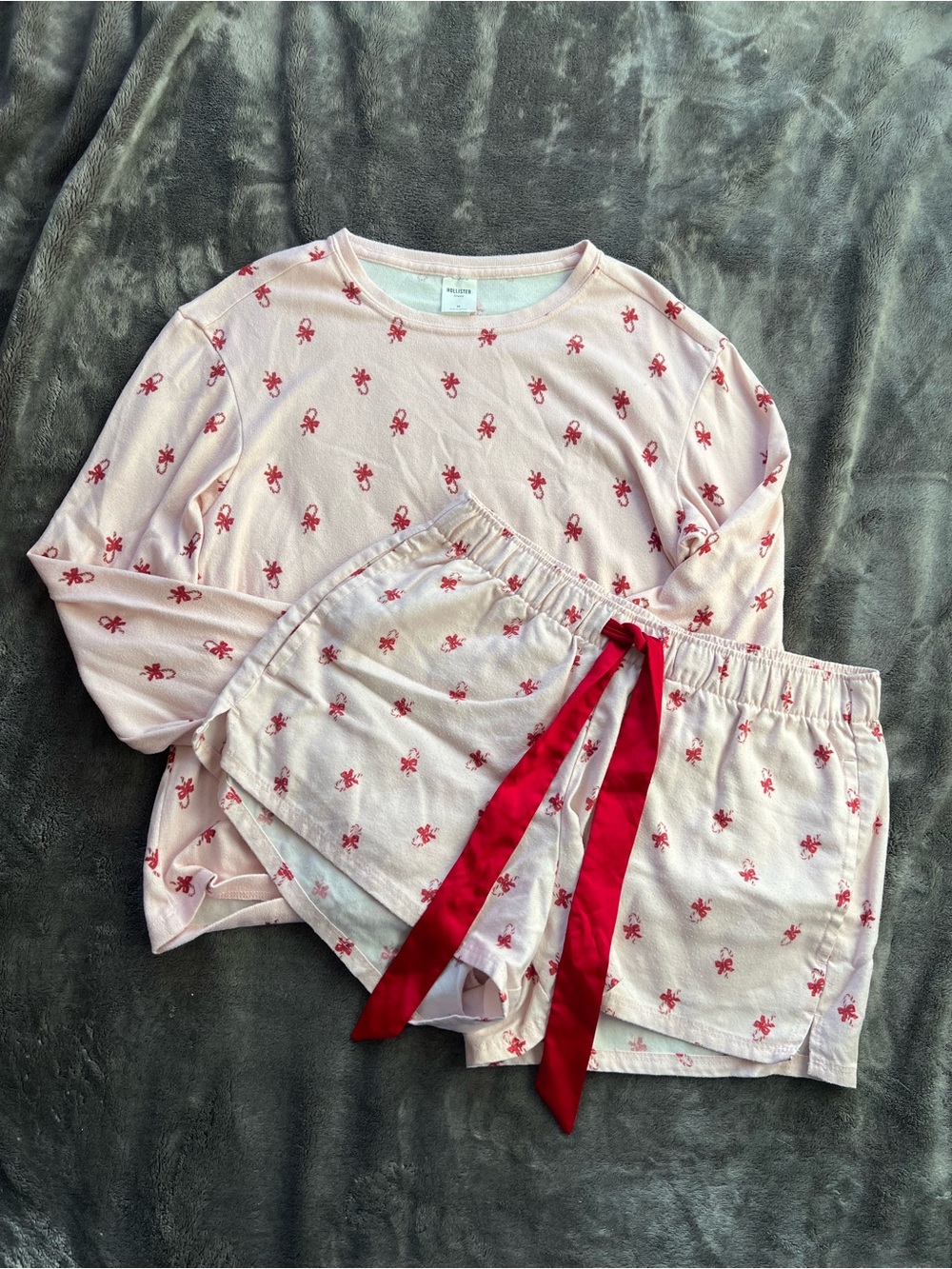 Hollister Pink Sleep Top with Red Bow Print